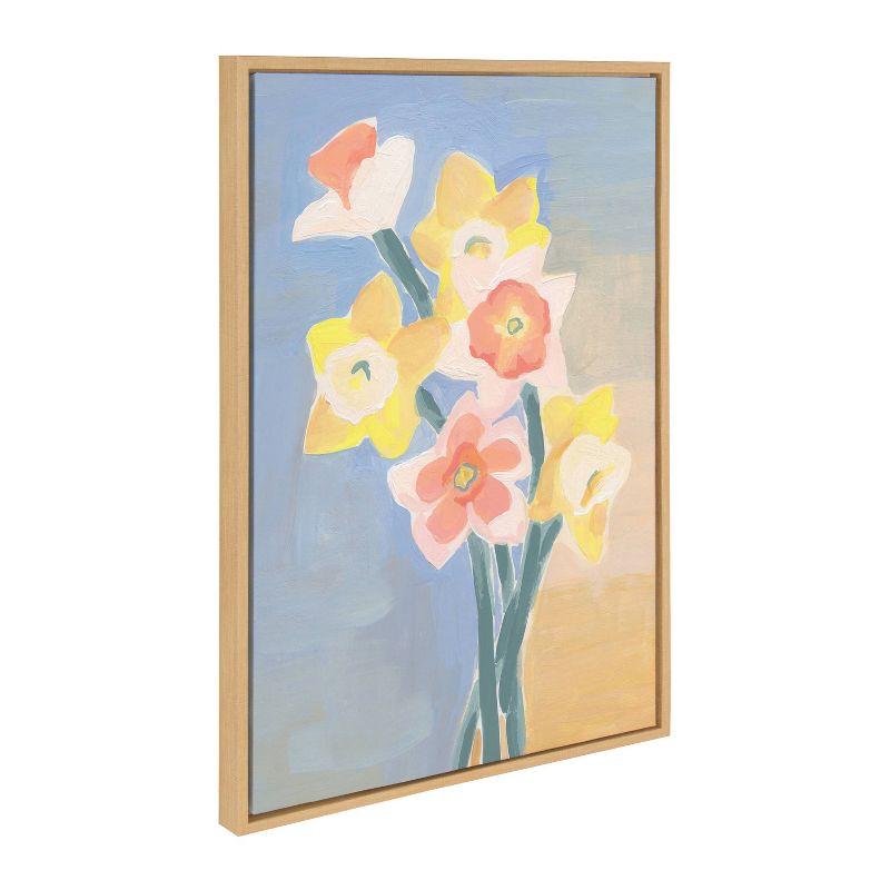 April Morning Floral Abstract Canvas Print with Natural Frame