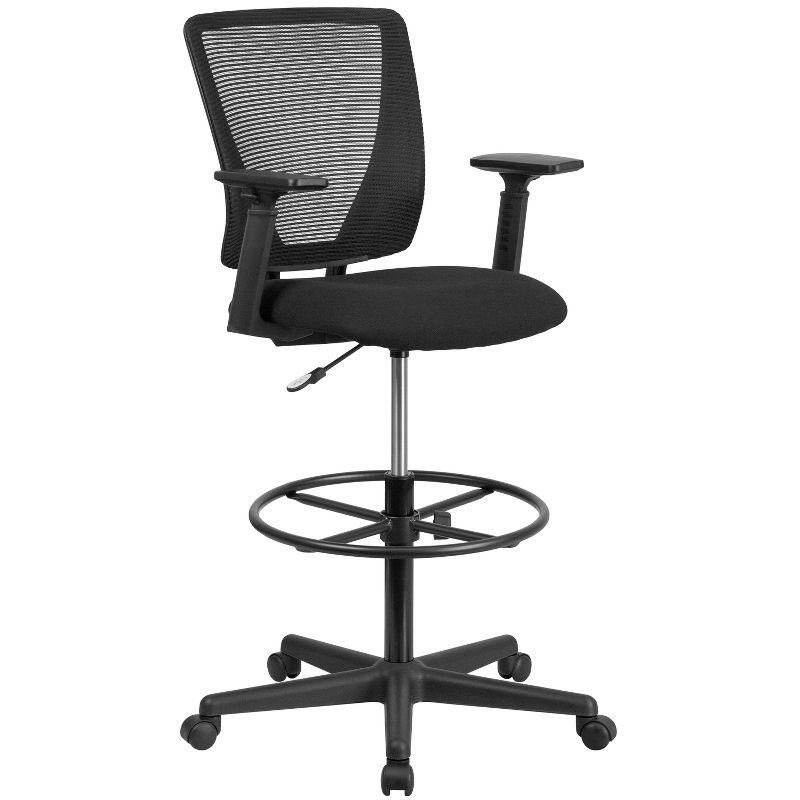 ErgoFlex Mid-Back Mesh Drafting Chair with Adjustable Arms and Black Fabric Seat