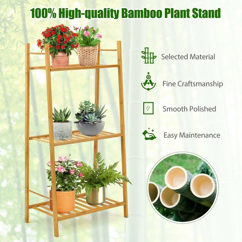 Costway Bamboo Plant Stand 3 Tiers Plant Rack Vertical Tiered Plant Ladder Shelf