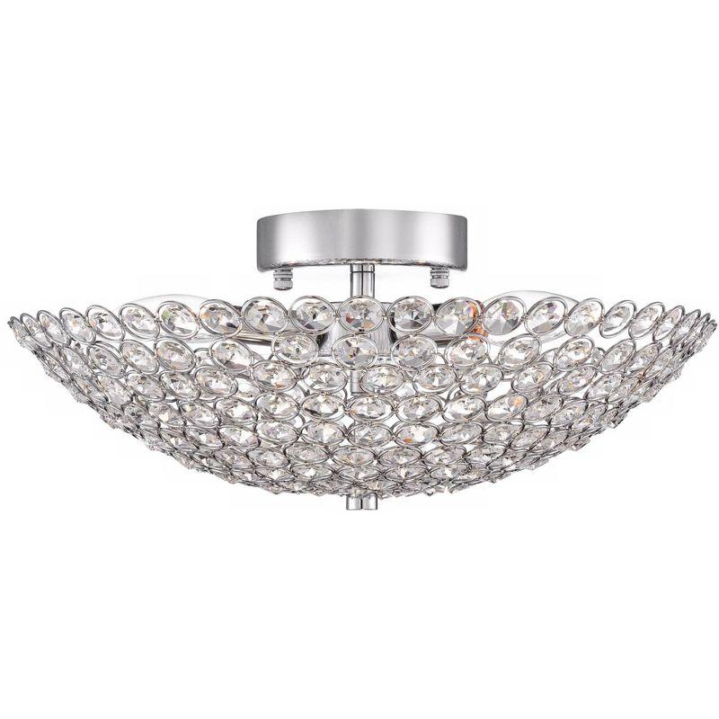 Possini Euro Design Geneva Modern Ceiling Light Semi Flush Mount Fixture 16" Wide Chrome 3-Light Crystal Glass Beads for Bedroom Kitchen Living Room