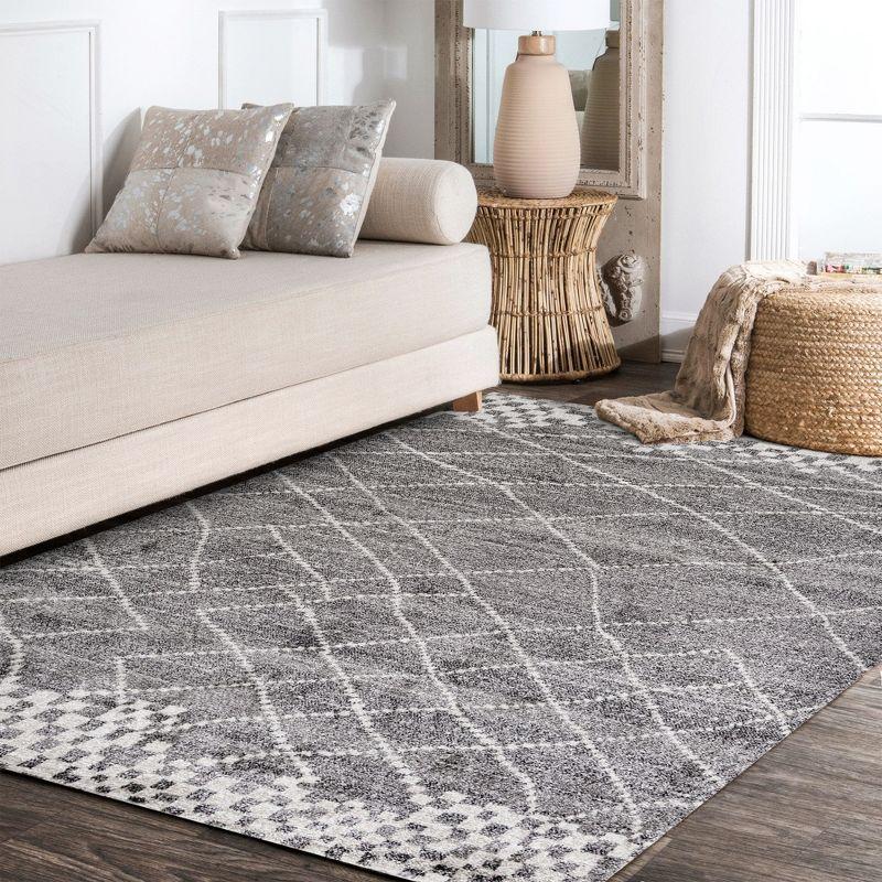 4'x6' Asilah Moroccan Modern Diamond Area Rug, Gray - JONATHAN Y