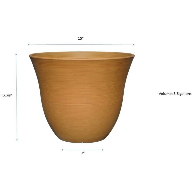 Classic Home and Garden Indoor/Outdoor Round Honeysuckle Resin Flower Pot Planter, Bamboo Brown, 15in