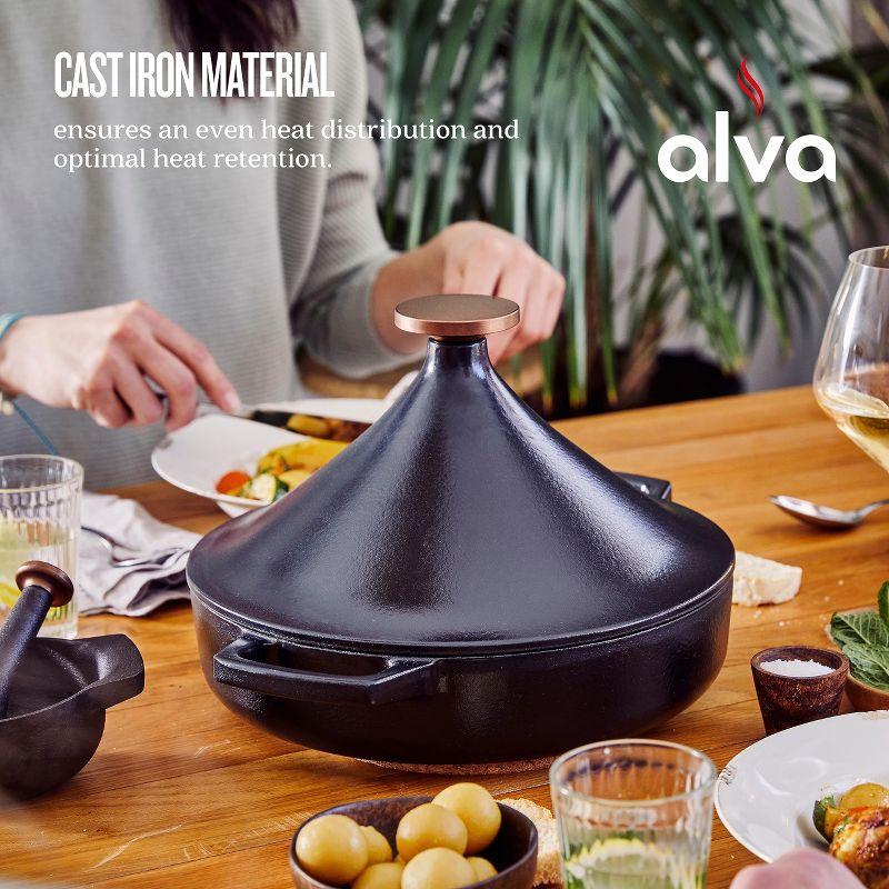 Alva Nori Enameled Cast Iron Tagine Pot, Scratch Resistant, Non Toxic, Includes Cone Lid & Bronze Knob - 102.4 Oz, 11"