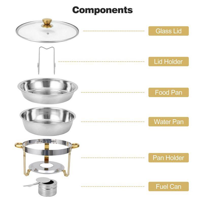WhizMax Chafing Dish Buffet Set 2 Pack 5QT, Stainless Steel Round Chafing Dishes for Buffet with Lid Holder & Glass Lid, Gold