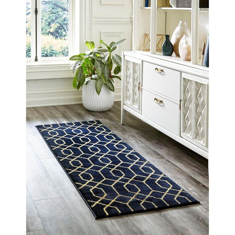 Glam Navy Blue Gold Area Rug