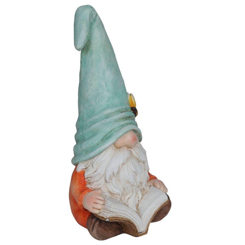 Alpine Corporation Gnome With Turquoise Hat Reading Book Décor: Ceramic Statue, Mythical Charm, Indoor/Outdoor Use