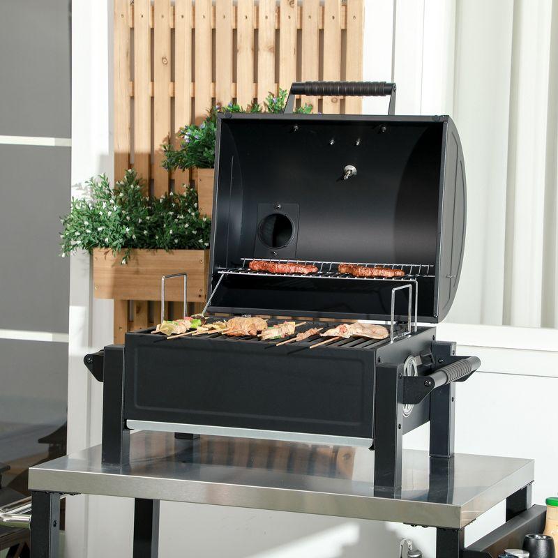 Outsunny 27'' Black Portable Charcoal Grill with Smoker