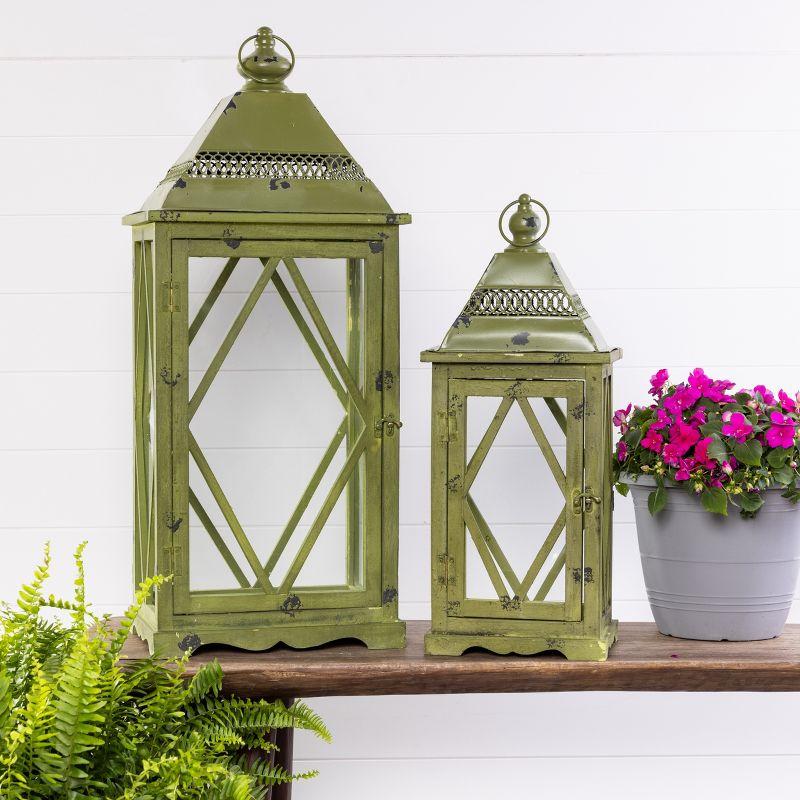 Transpac Glass 30" Brown Spring Traditional Lanterns Set of 2