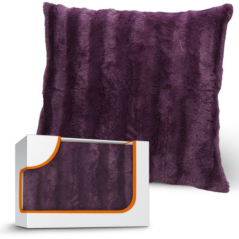 Cheer Collection Decorative Faux Fur Throw Pillow Cover - Purple, 20" x 20" (Pillowcase Only)