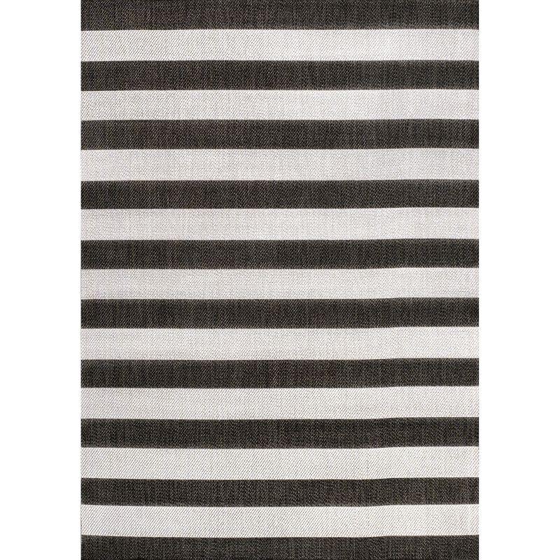 Modern Cottage Black/Cream Wide Stripe Synthetic Area Rug 4' x 6'