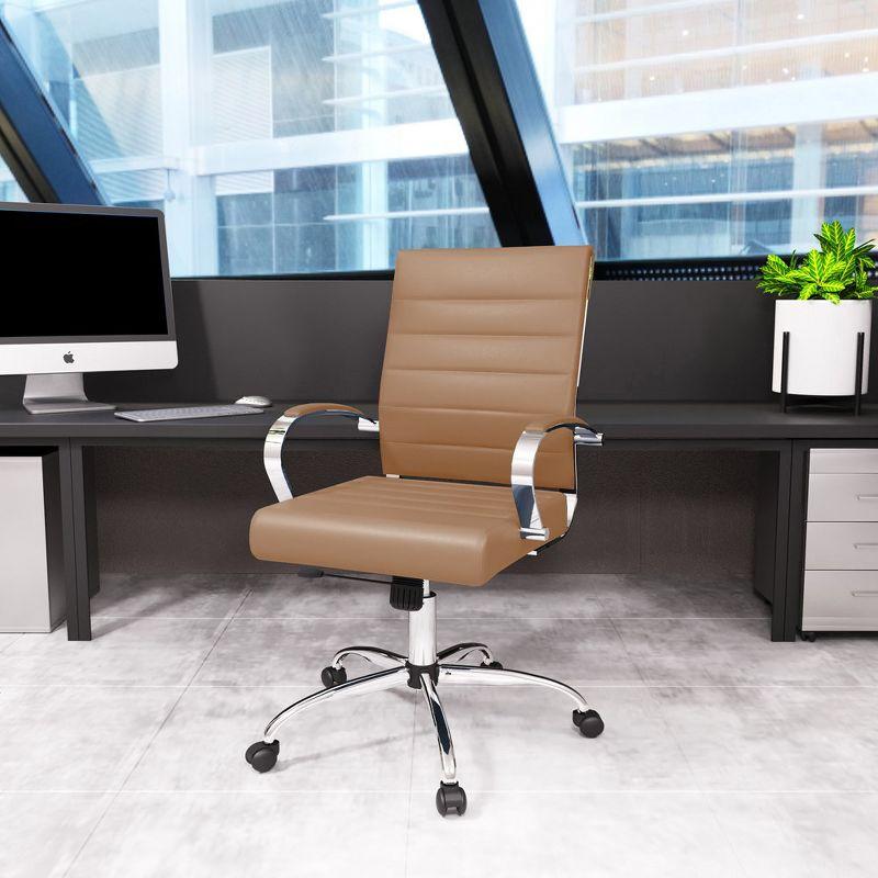 LeisureMod Benmar Mid-Back Office Conference Chair Upholstered in Leather with Swivel and Tilt in Brown