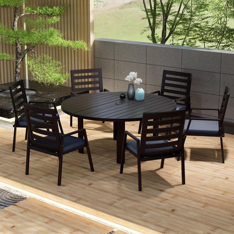7-Piece Patio Dining Set With 60" Round Aluminum Dining Table And 6 Dining Armchair