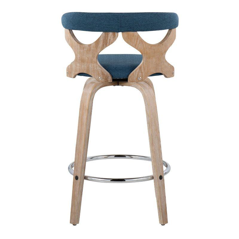 Set of 2 Gardenia Counter Height Barstools White Wash/Blue/Chrome - LumiSource: Swivel, Upholstered, Wood Legs, Foam Padded