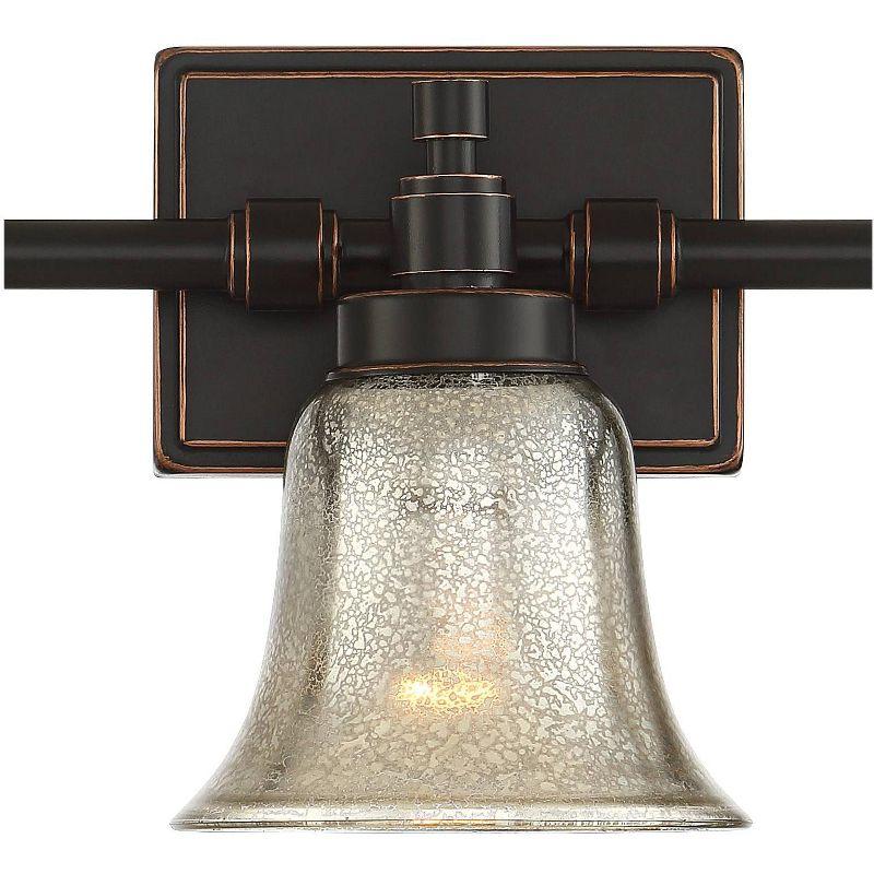 Possini Euro Design Varra Rustic Industrial Wall Light Bronze Hardwire 26 1/2" 3-Light Fixture Bell Mercury Glass Shade for Bedroom Bathroom Vanity