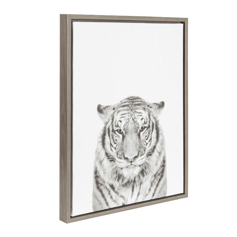 Gray Framed Black and White Tiger Canvas Print for Kids