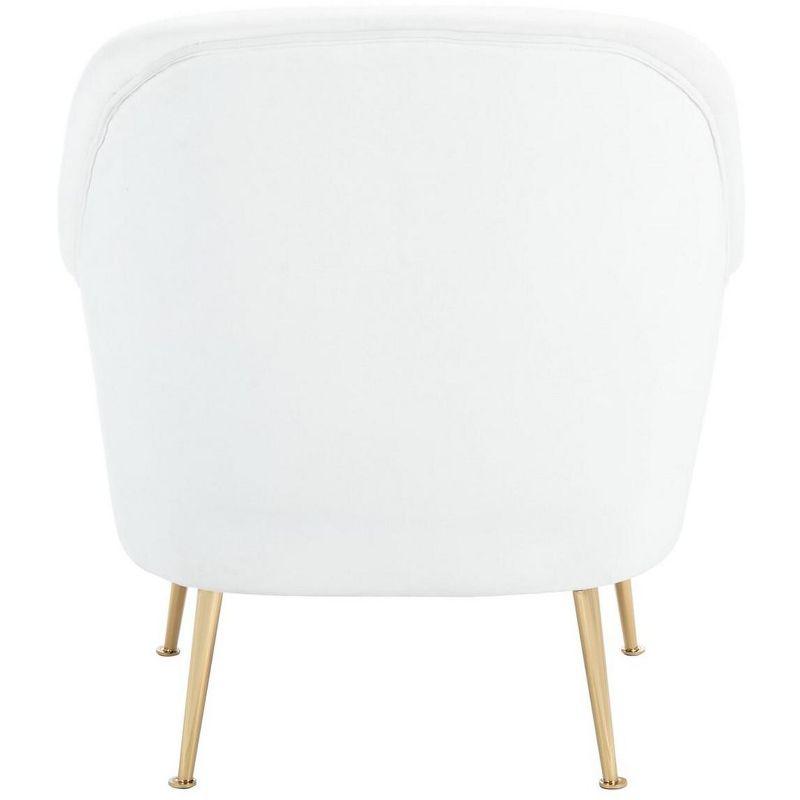 Elegant White Velvet Wood Accent Chair with Gold Metal Legs