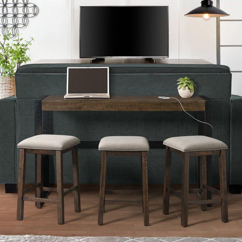 Enrico Multipurpose Bar Table Set Brown - Picket House Furnishings: Includes 3 Stools, USB Outlet