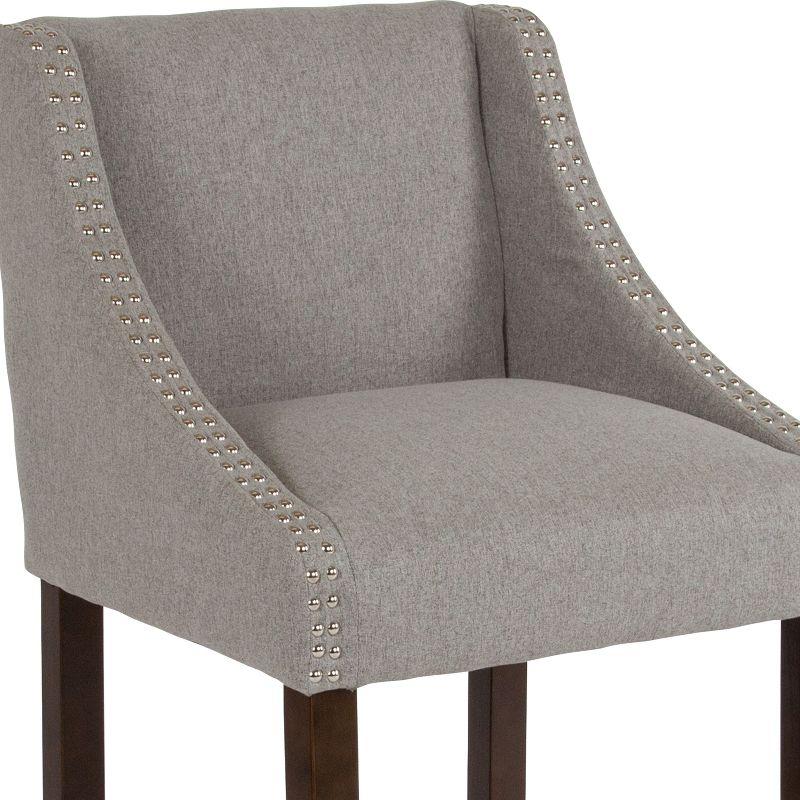 Walnut Counter Height Stools with Light Gray Fabric and Nailhead Trim - Set of 2