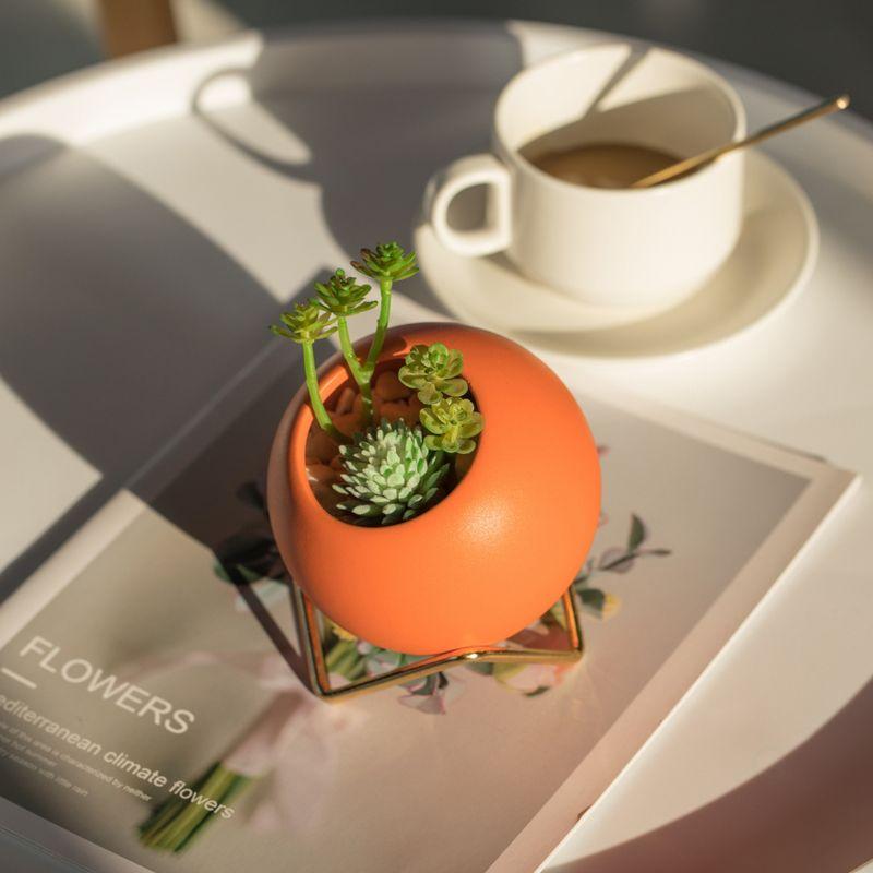 Fabulaxe Small Modern Ceramic Flower Vase for Living Room, Home Office Table, Dining Room and Entryway, Orange