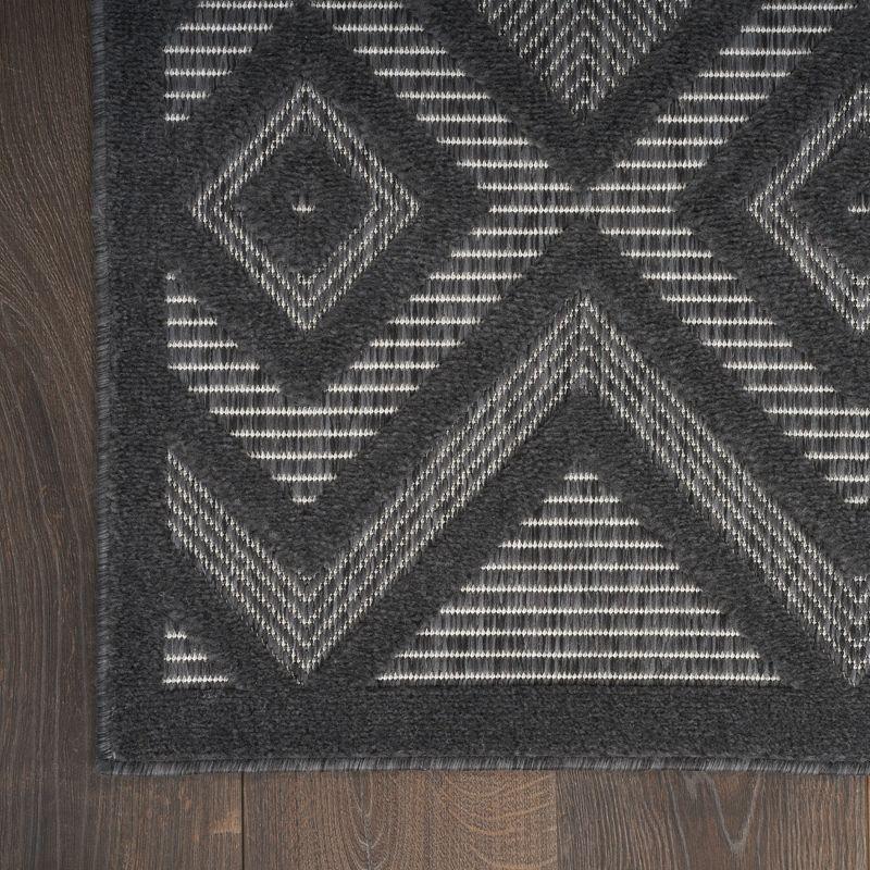 Nourison Versatile Diamond Geometric Flatweave Indoor Outdoor Area Rug Charcoal/Black 6' x 9'