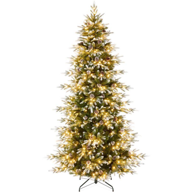 Best Choice Products 7.5ft Pre-Lit Flocked Aspen Noble Fir Christmas Tree w/ 2,136 Branch Tips, 400 LED Lights