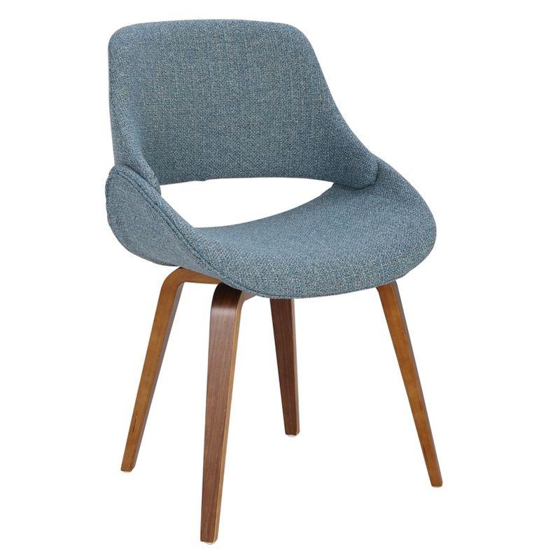 LumiSource Set of 2 Fabrico Mid Century Modern Dining/Accent Chair Walnut Blue:: Polyester Upholstery, Wood Legs, Floor Protectors