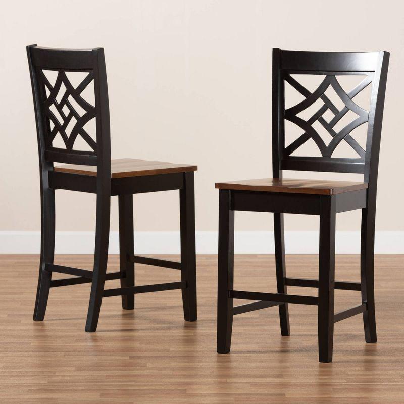 2pc Nicolette Two-Toned Wood Counter Height Barstools Brown/Walnut - Baxton Studio: Elegant Cut-Out Design, Polyester Upholstery