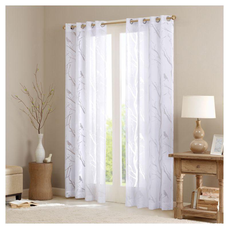 Madison Park Averil Grommet Top Sheer Bird on Branches Burnout Window Curtain