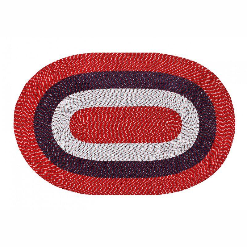 Americana Stripe Oval Braided Reversible Rug in Synthetic Material