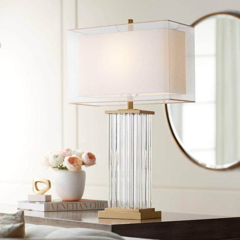 Vienna Full Spectrum Darcia Modern Luxury Table Lamp 29" Tall Clear Crystal Glass Column Double Rectangular Shade for Bedroom Living Room House Home