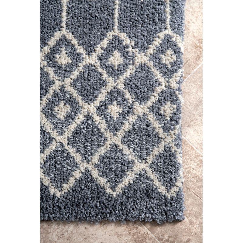 Gray Geometric Shag Moroccan Runner Rug