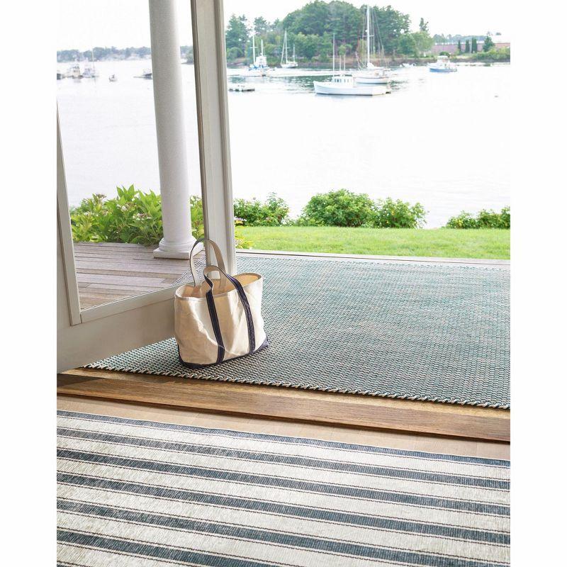 Blue Awning Stripe Machine Washable Rug