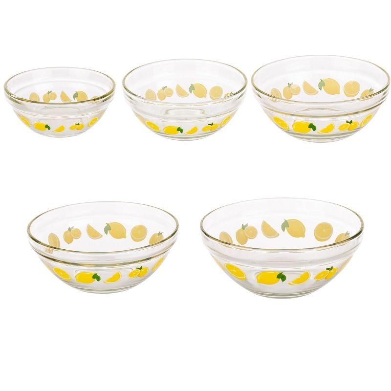 20-Piece Glass Bowls with Lids Set - Lemon Design Mixing Bowls Set with Multiple Sizes