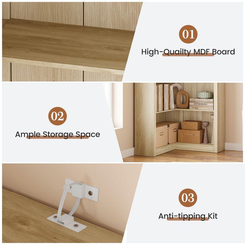 Farmhouse Corner Bookshelf, 71.8" L-Shaped Bookcase, 5-Tier Display Shelf with Storage for Living Room, Bedroom, Office