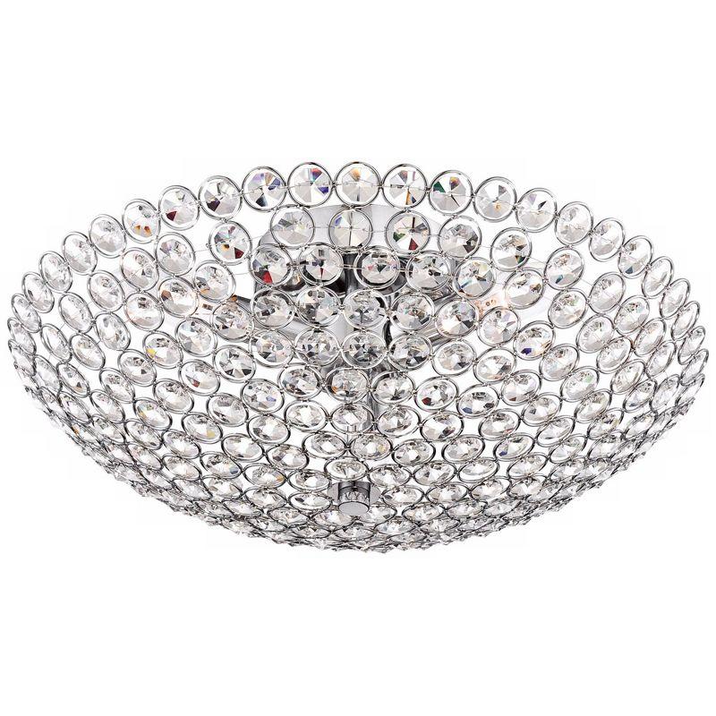 Possini Euro Design Geneva Modern Ceiling Light Semi Flush Mount Fixture 16" Wide Chrome 3-Light Crystal Glass Beads for Bedroom Kitchen Living Room