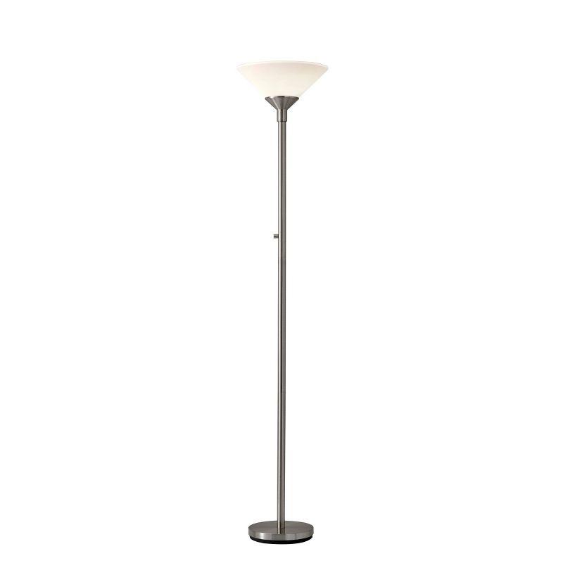 Brushed Steel 3-Way Torchiere Floor Lamp with Frosted Shade