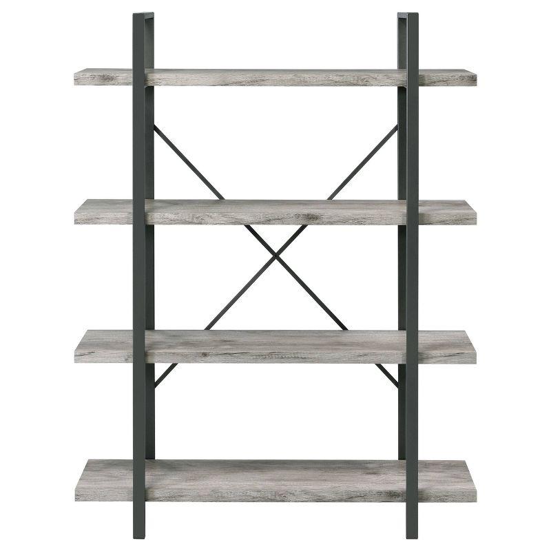 55" Cole 4 Shelf Bookcase with Frame Gray Driftwood/Gunmetal - Coaster