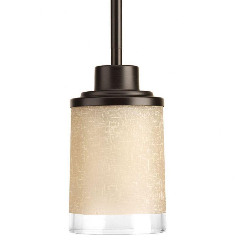 Progress Lighting Alexa 1-Light Mini-Pendant, Antique Bronze, White Linen Glass Shade