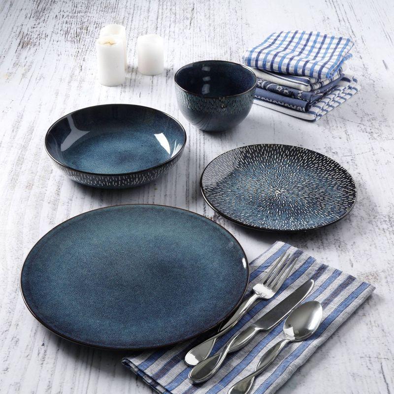 Gibson Elite 16pc Stoneware Matisse Double Bowl Dinnerware Set: Cobalt Blue, Microwave & Dishwasher-Safe Dish Set