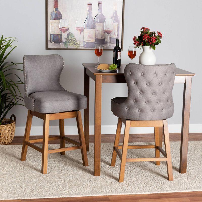 Modern Swivel Counter Stool Set in Gray Fabric and Walnut Wood