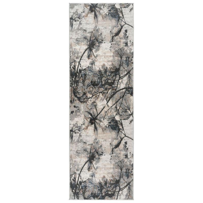 Scalia Gray Abstract Floral 2'7"x8' Synthetic Area Rug