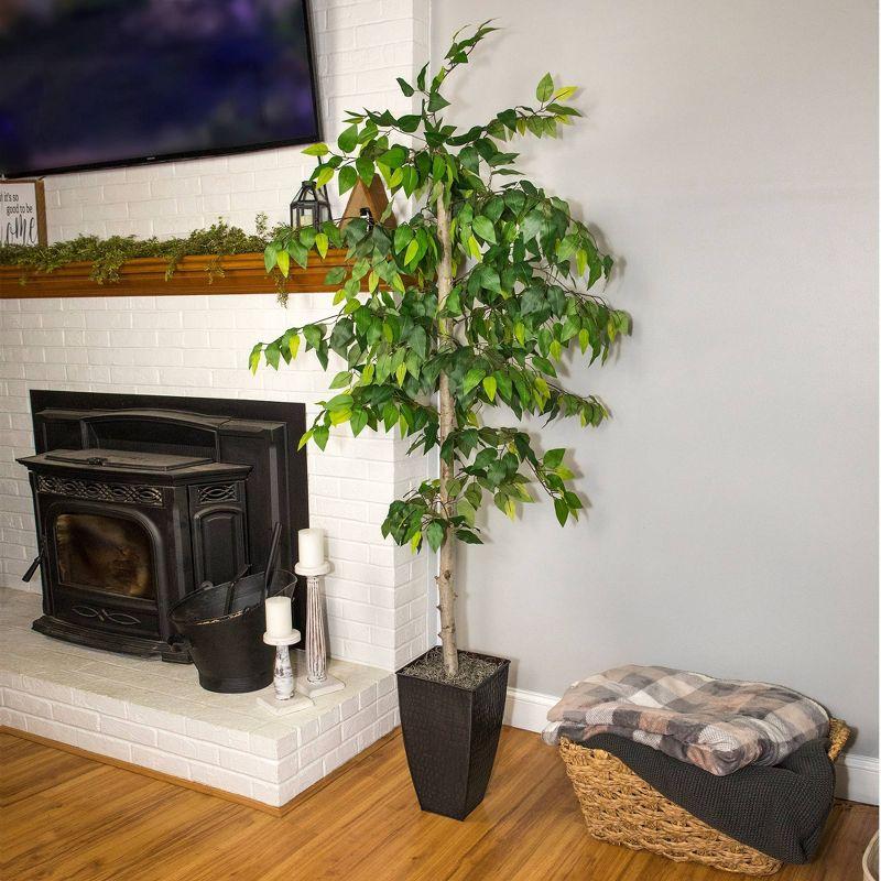 LCG Florals 6' Artificial Metal Ficus Planter in Black: Indoor Faux Foliage, No Assembly, Unlit