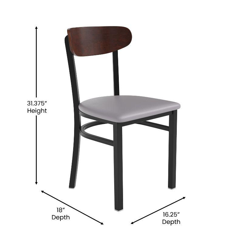 Flash Furniture Wright Commercial Dining Chair with 500 LB. Capacity Black Steel Frame, Walnut Finish Wooden Boomerang Back, and Gray Vinyl Seat