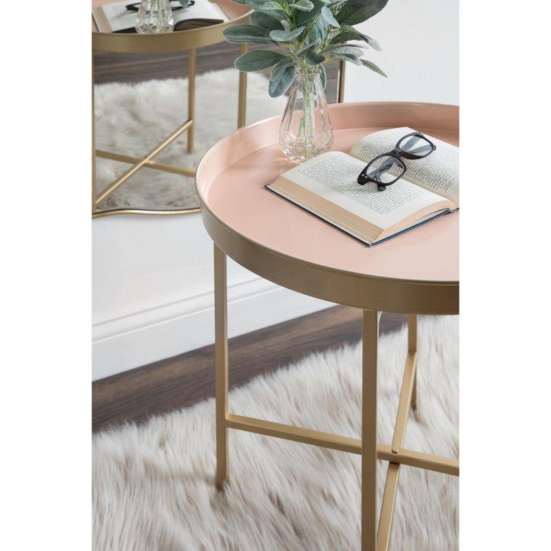 Celia Round Gold & Pink Metal Side Table, 21" Glam Accent