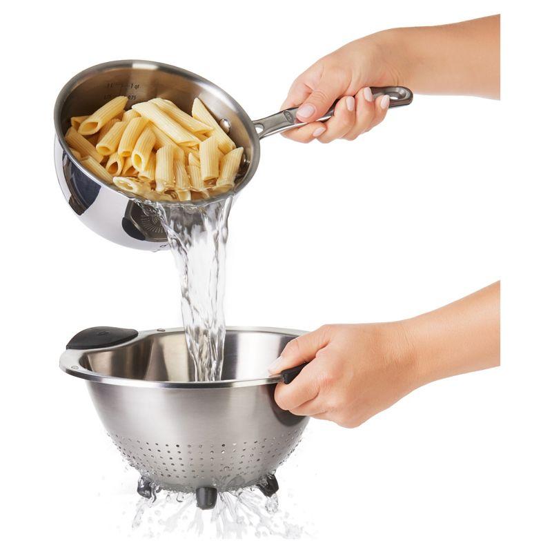 OXO 3Qt Stainless Steel Colander: Dishwasher-Safe Pasta Strainer, Light Silver, 9.6" Width, 3Qt Capacity