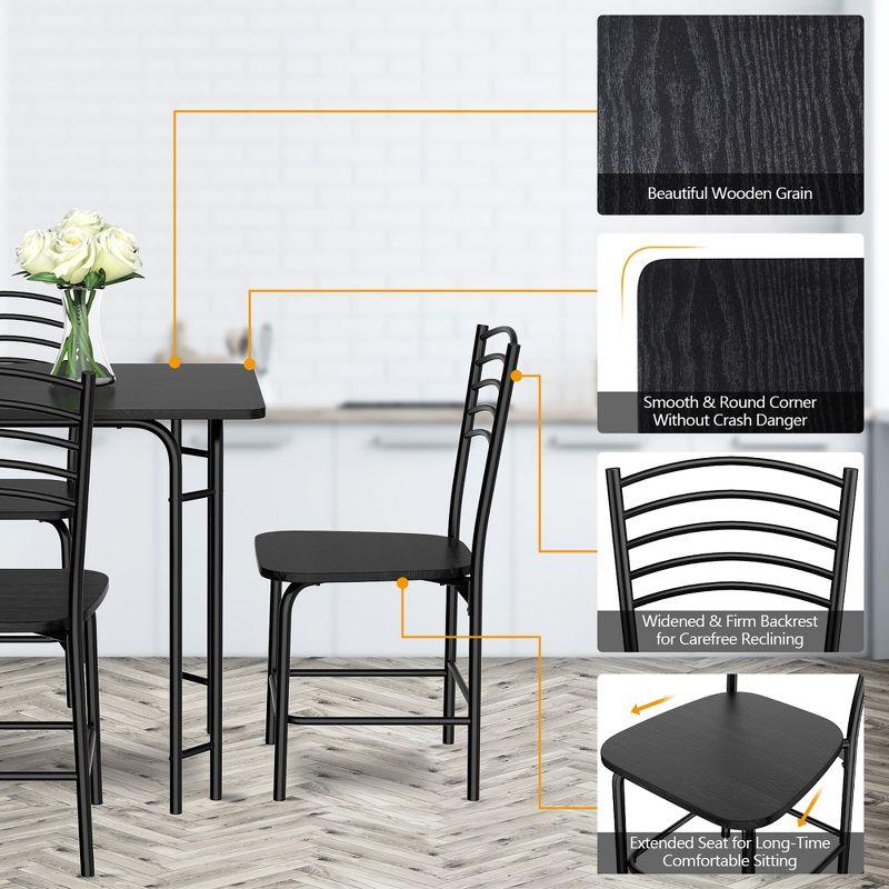 5 Pcs Modern Dining Table Set 4 Chairs Steel Frame Home Kitchen Furniture Black