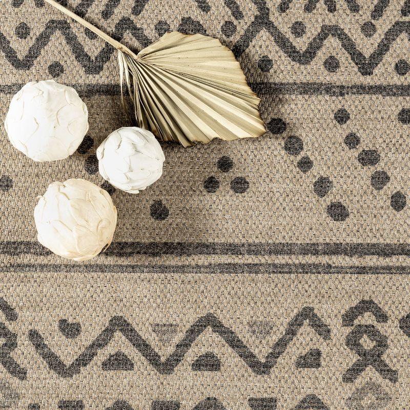 Beige and Gray Tribal Stripe Washable Area Rug