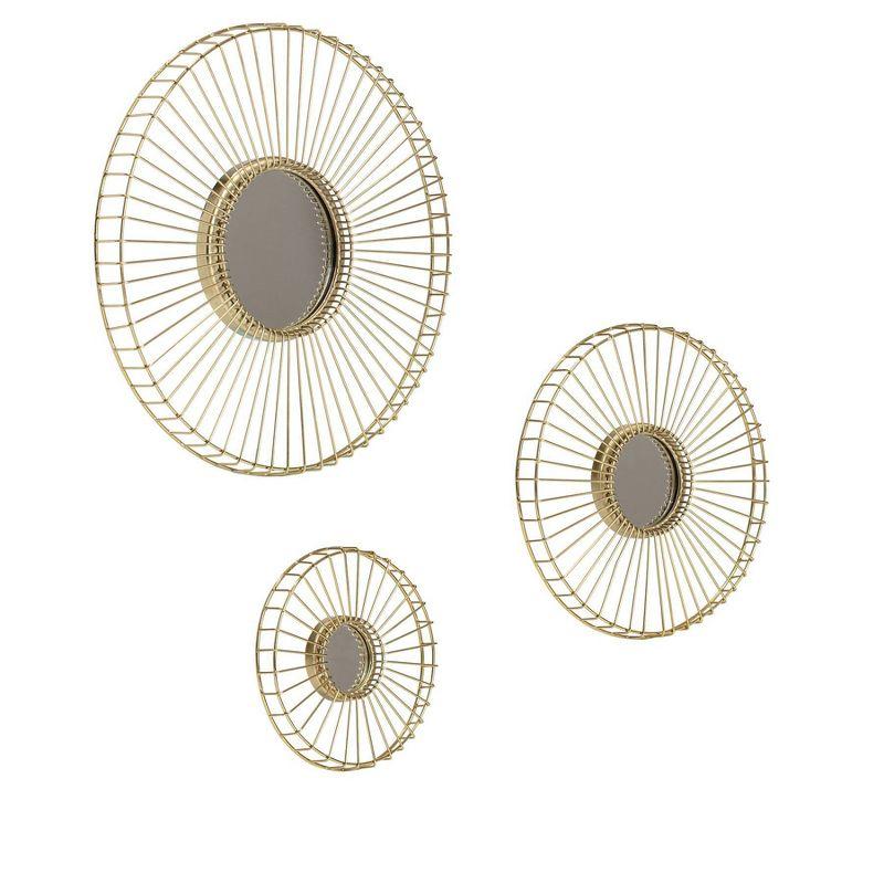 Brewster (Set of 3) Ariston Gold Wall Mirrors: Modern Sunburst Design, Metal Frame, No Assembly Required