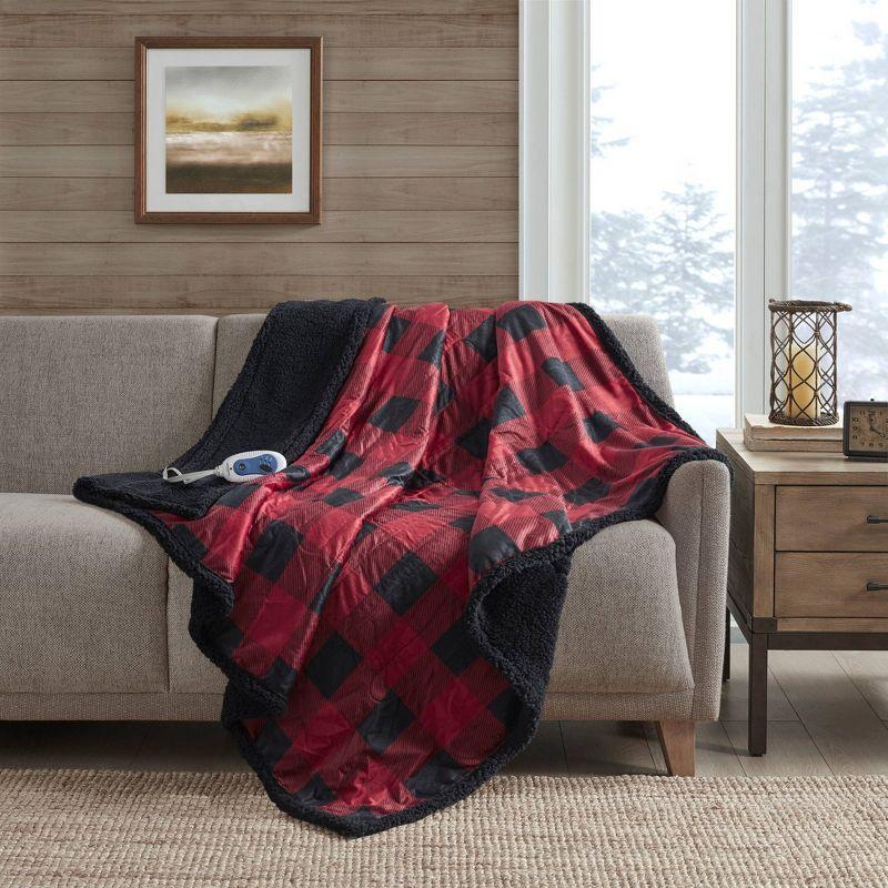 Linden Red and Black Faux Fur Electric Heated Blanket