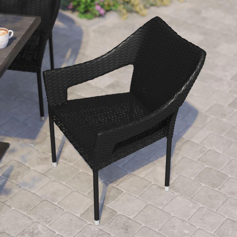 Flash Furniture Ethan Commercial Grade Stacking Patio Chair, All Weather PE Rattan Wicker Patio Dining Chair in Black